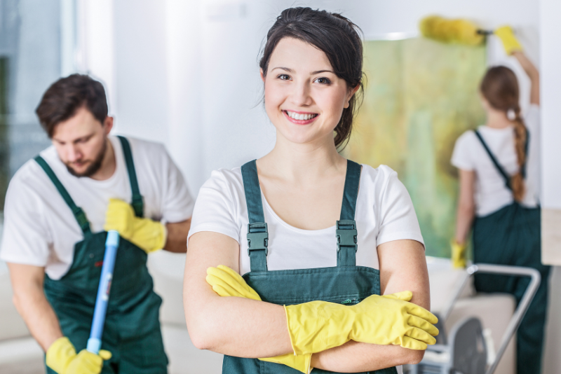 Cleaning Woman Wearing Gloves
