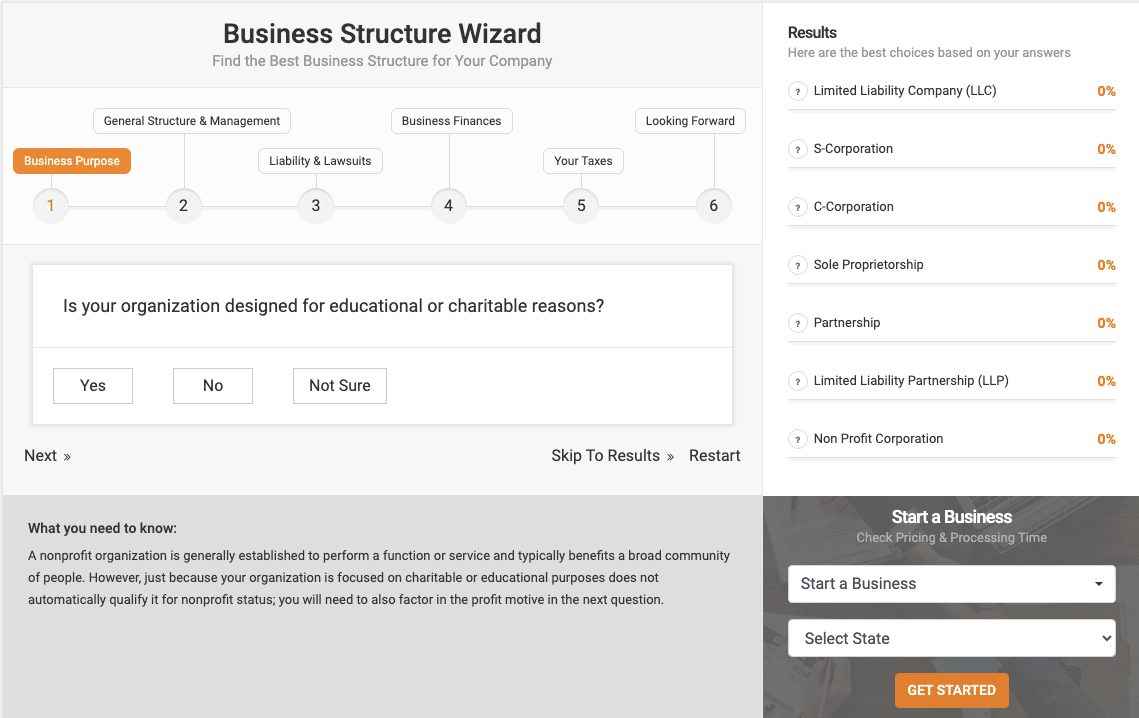 Business Structure Wizard Screenshot