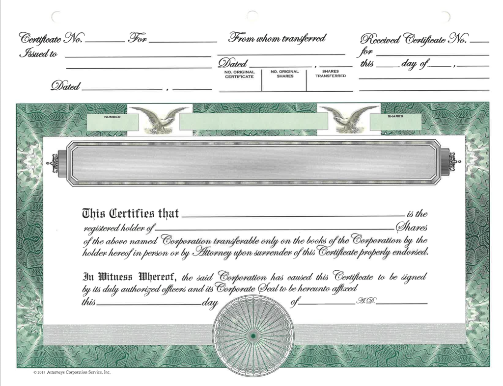 Sample Corporate Stock Certificate Sample Corporate Stock Certificate
